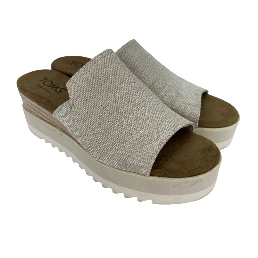TOMS Sandals Shoes Womens Size 6.5 Diana Muel Platform Wedge Slide Espadrille